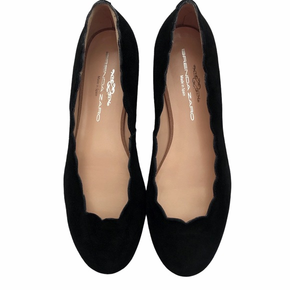 NEW Brenda Zaro Black Suede Leather Scalloped Flats 36 - Picture 2 of 8